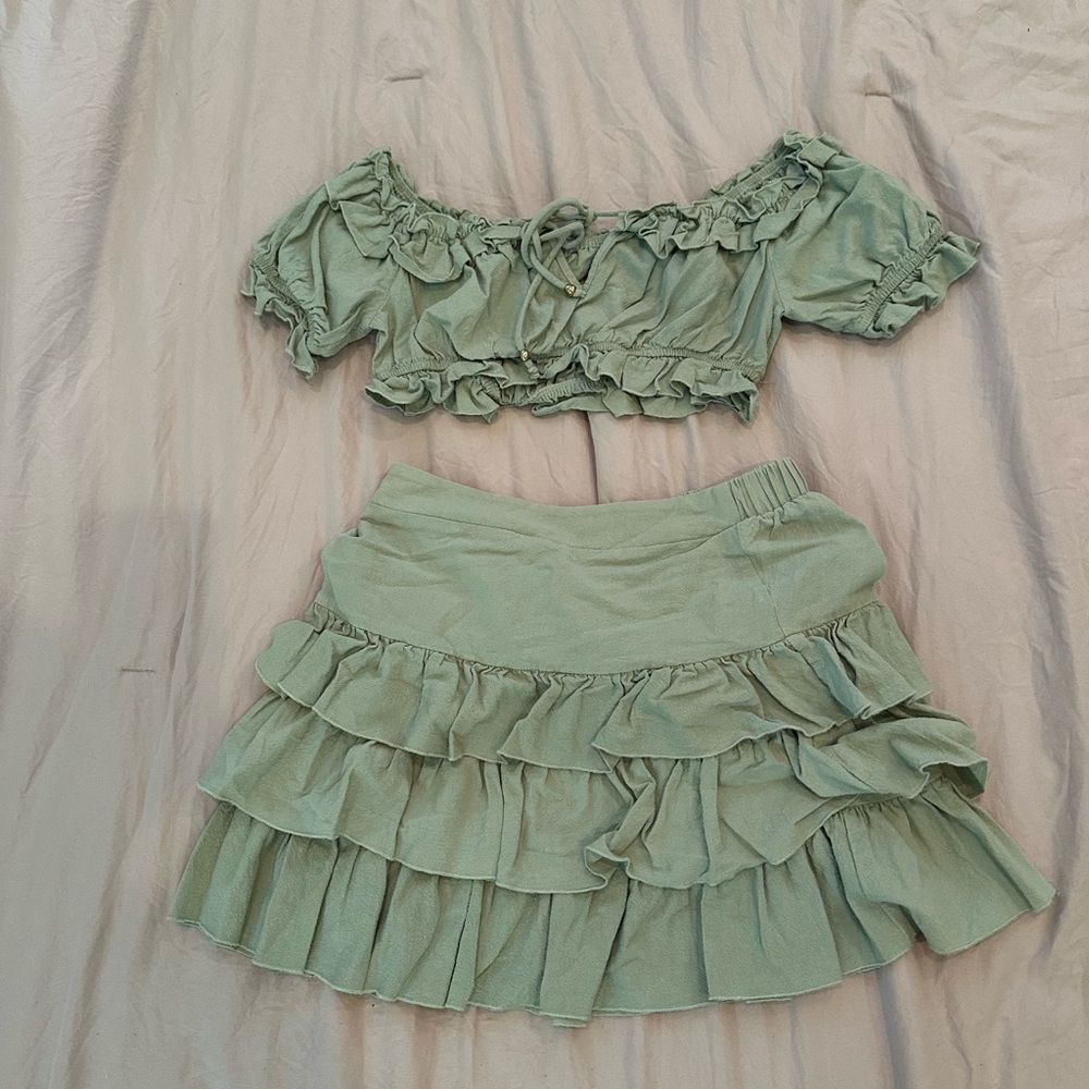 Green Ruffled Skirt Set